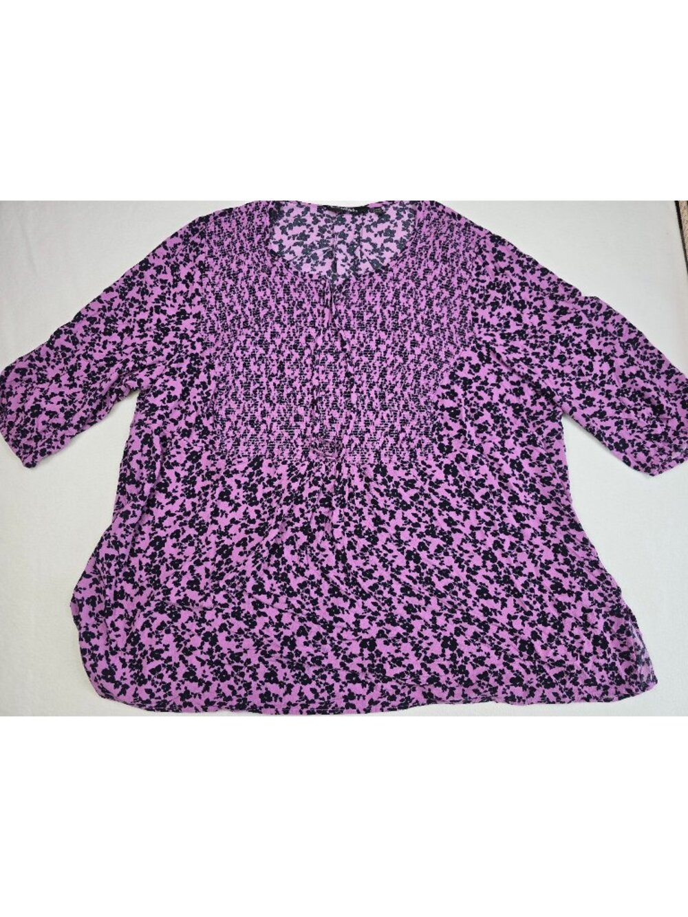 Ulla Popken Peasant 20/22 Purple & Black Floral Print Blouse Boho Art to Wear